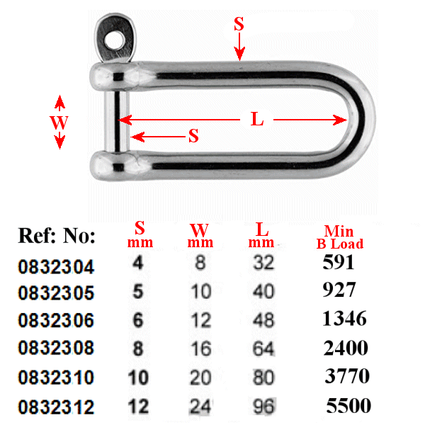316 Stainless Steel Long D Shackles
