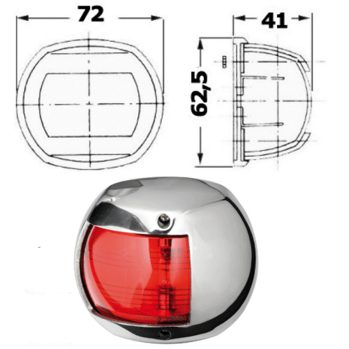 Compact 12. Red Port Navigation Light. Stainless.